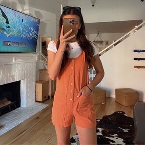 Orange Button-Front Romper